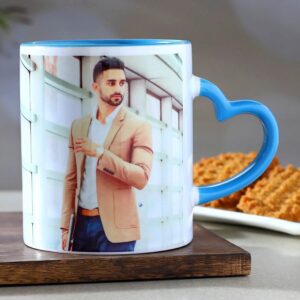 blue heart handle mug