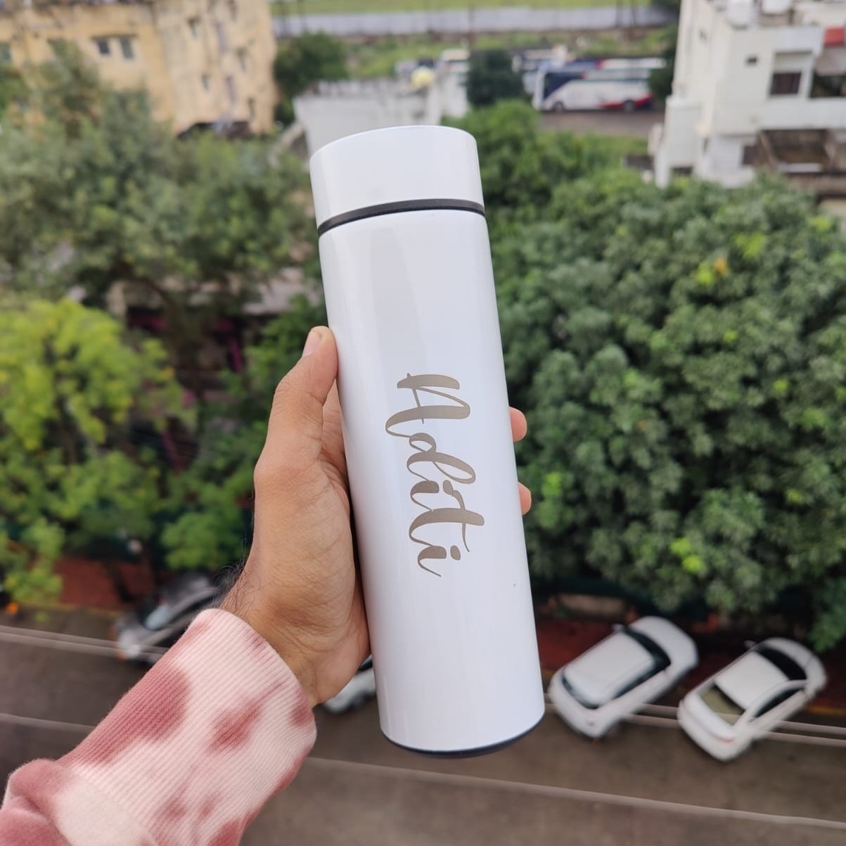 led temperature water bottle with your name