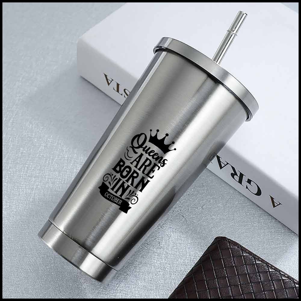 stainless steel tumbler with straw for birthday girl
